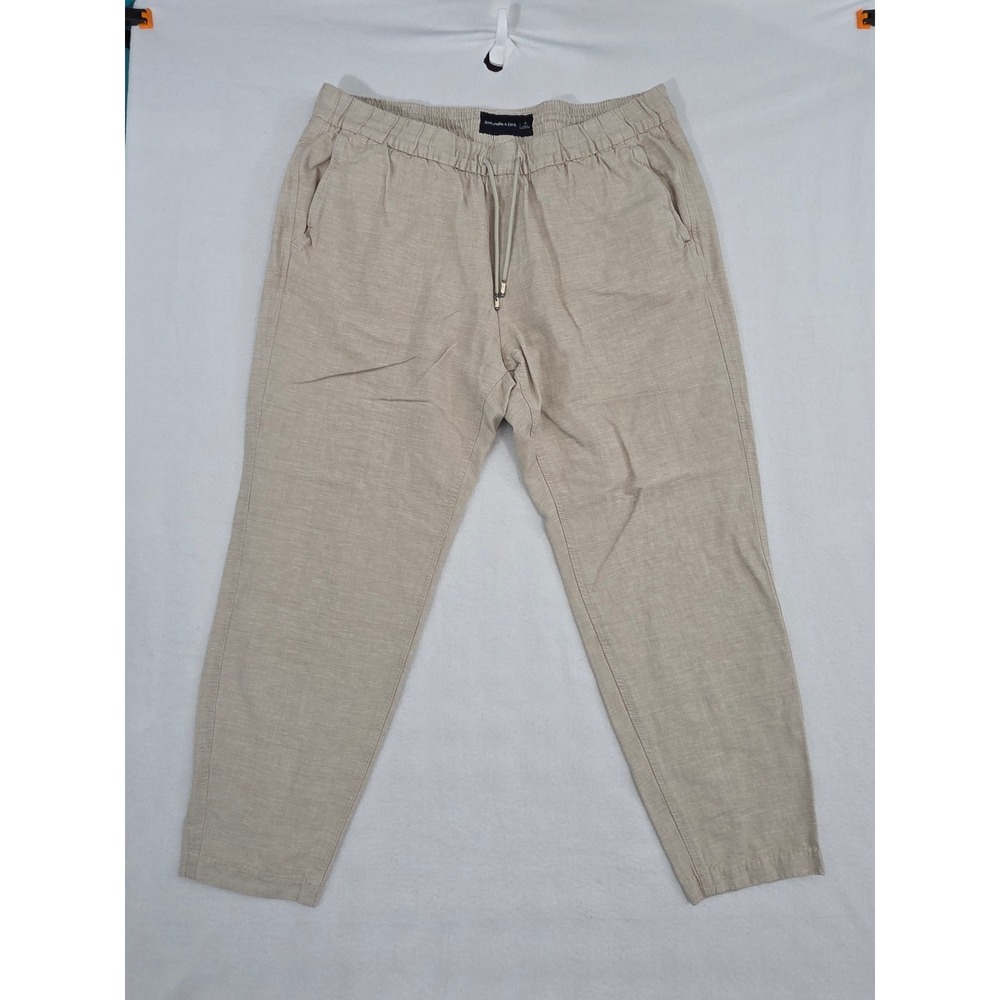 Abercrombie & Fitch Linen Blend Jogger Pants XL Tan Stripe Coastal Casual Linen